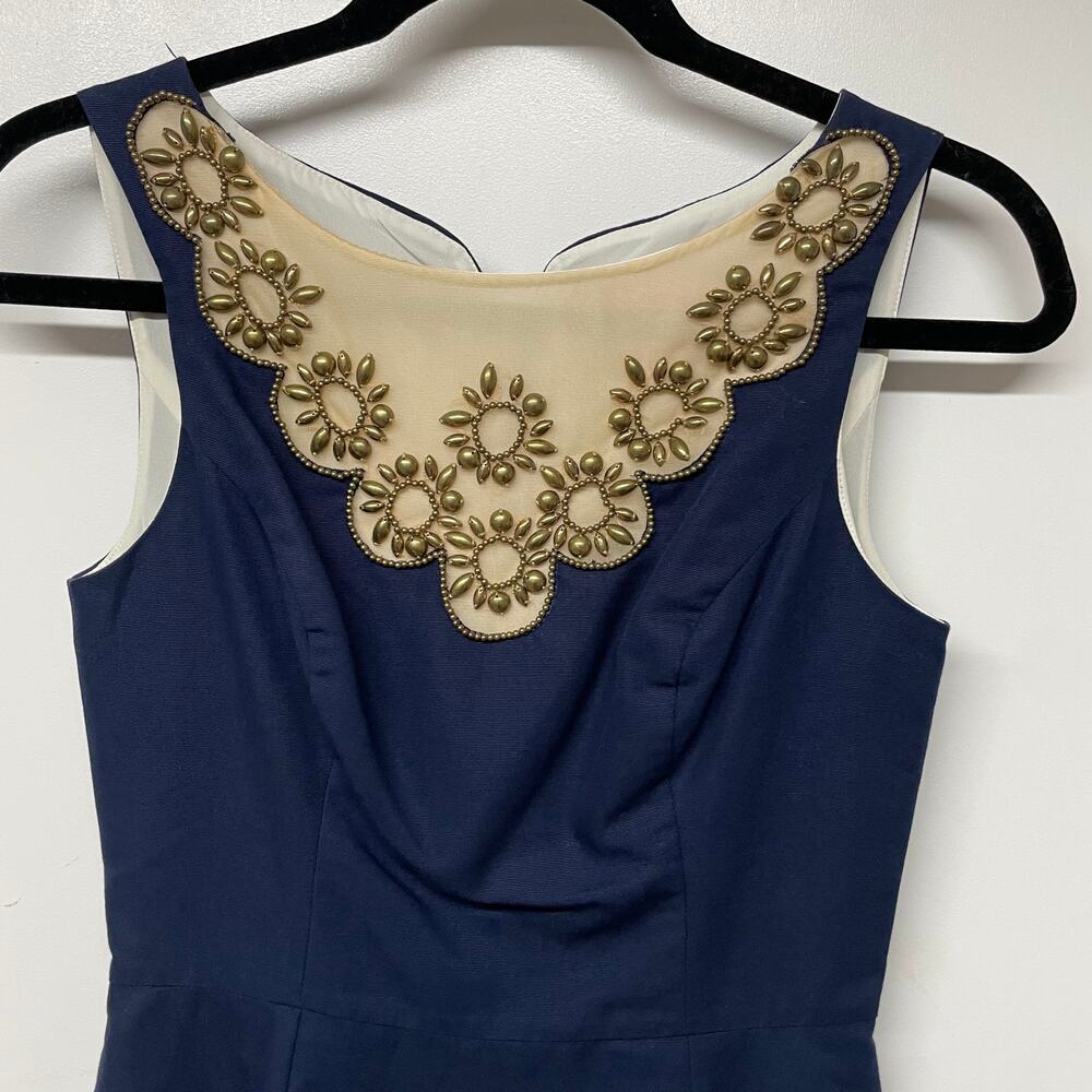 Lilly Pulitzer Wythe Navy Embellished Gold Beaded Shift Dress Size 00 - Picture 3 of 12